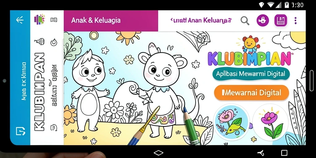 Antarmuka aplikasi KLUBIMPIAN dengan berbagai pilihan warna dan gambar.