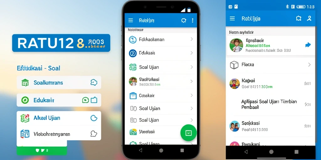 Antarmuka pengguna aplikasi Soal Ujian RATU123 yang menarik dan interaktif.