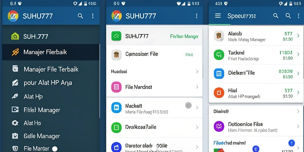 Tampilan antarmuka aplikasi File Manager SUHU777 yang modern dan fungsional.